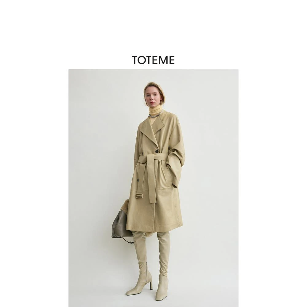 TOTEME女装 25秋冬新款麦棕色无领拼接绵羊皮革大衣外套