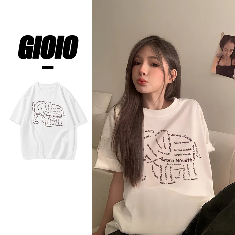 FNFE时尚夏季2025早春百搭新款女纯棉短袖t恤圆领休闲体恤宽松