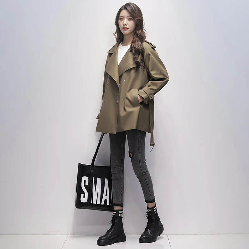 秋季小个子长袖短款外套大衣翻领时尚休闲风衣女装秋季英伦风