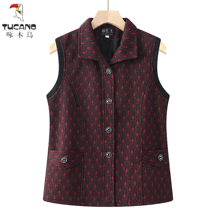 啄木鸟中老年马甲女款春秋外穿奶奶坎肩妈妈马夹口袋宽松背心新款