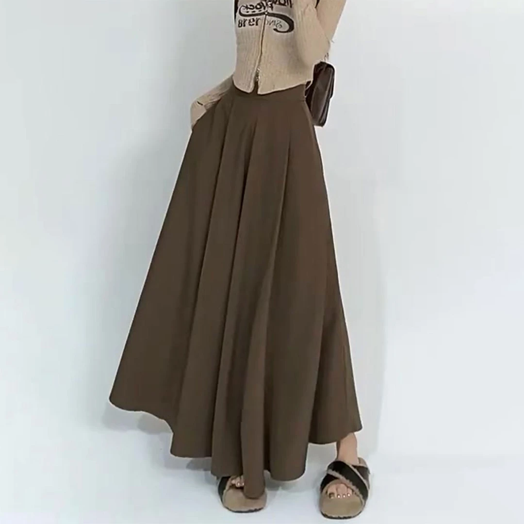 大码咖色显瘦遮肚子半身裙女冬季款梨形身材高腰宽松垂感中长伞裙