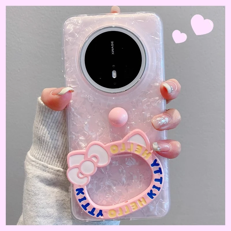 仙气贝壳纹适用华为mate70pro+手机壳p70少女心KT猫支架mate60/50