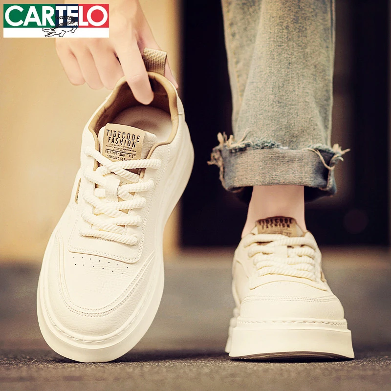 卡帝乐鳄鱼休闲板鞋男鞋秋季2025新款百搭款潮牌皮款小白鞋子男士