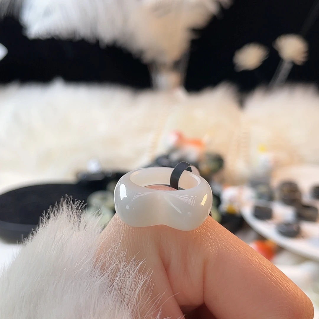 和田玉未镶嵌戒指k53俄白猫耳17.2mm