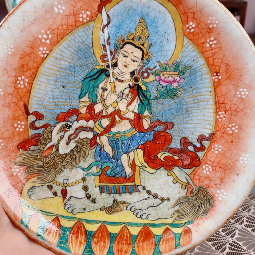眊***玮手绘文殊菩萨茶盘老粉