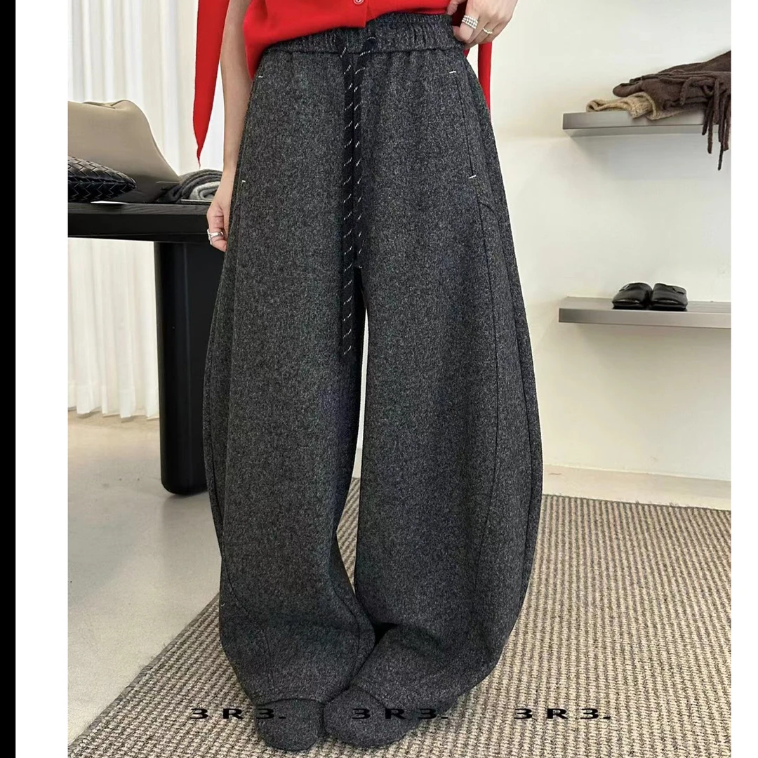 (千色云云)25639加绒宽松阔腿弯刀长裤