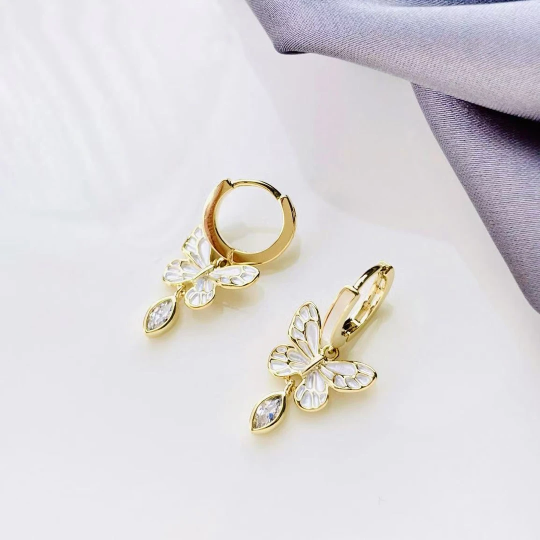 铜合金合成锆石耳饰 a38【甜美蝴蝶耳扣】精致甜美蝴蝶耳扣18559