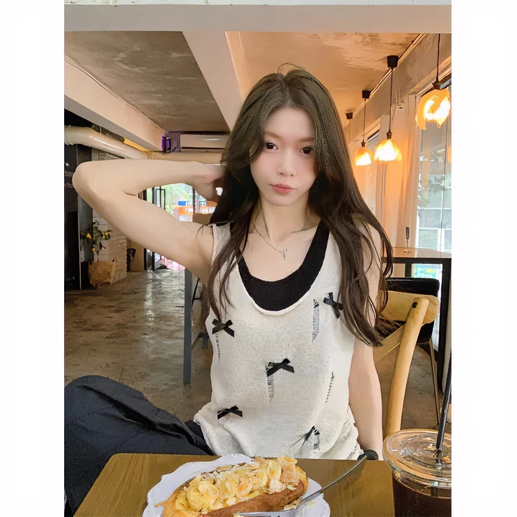 丁正夏季纯欲辣妹甜辣假两件镂空破洞吊带背心针织衫短款上衣女