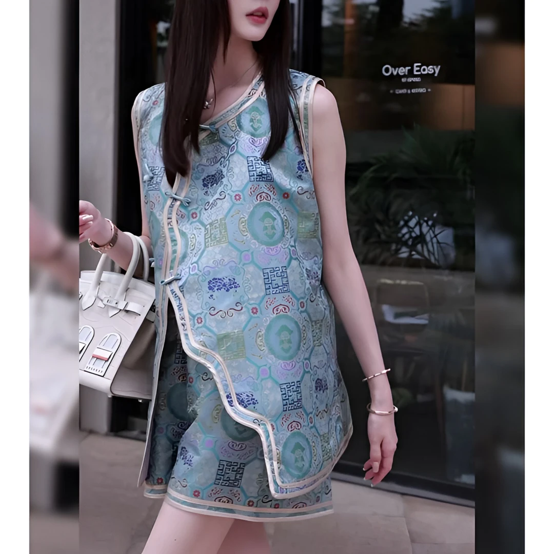 新中式女装2025夏装搭配一整套高端时尚国风盘扣马甲短裤两件套装