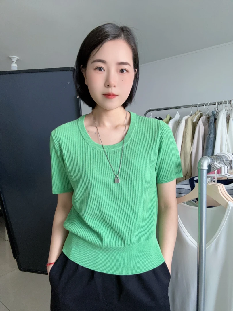 四季青  天丝亚麻U领针织短袖
