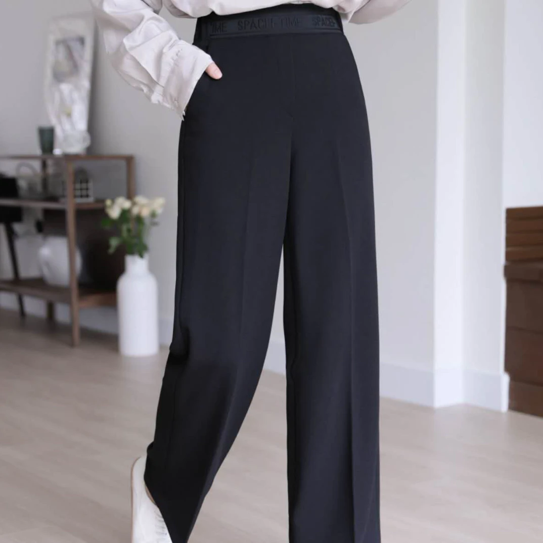 韩国秋季高弹性西裤面料阔腿裤#스판 통바지