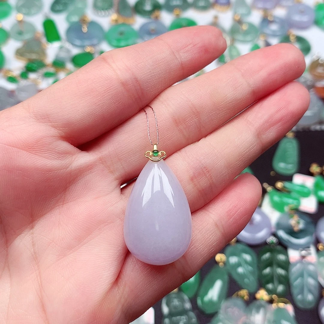 翡翠18K金镶嵌吊坠(不含链)天然翡翠A货