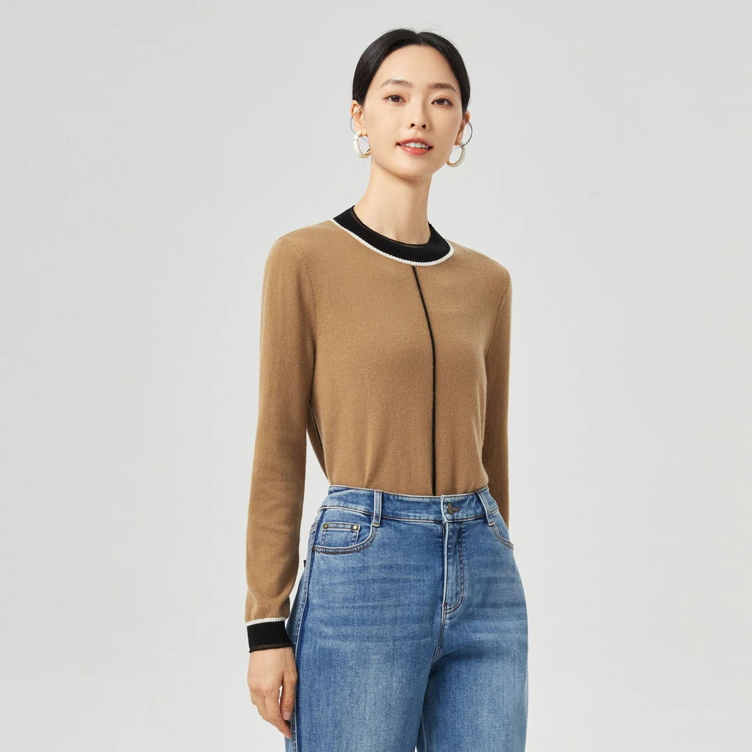 【C】娜尔思气质圆领红色针织衫女新款通勤毛衣NZ04733A1