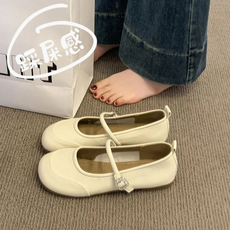 晚晚风软底浅口单鞋女2025新款春夏配裙子玛丽珍鞋水钻平底豆豆鞋