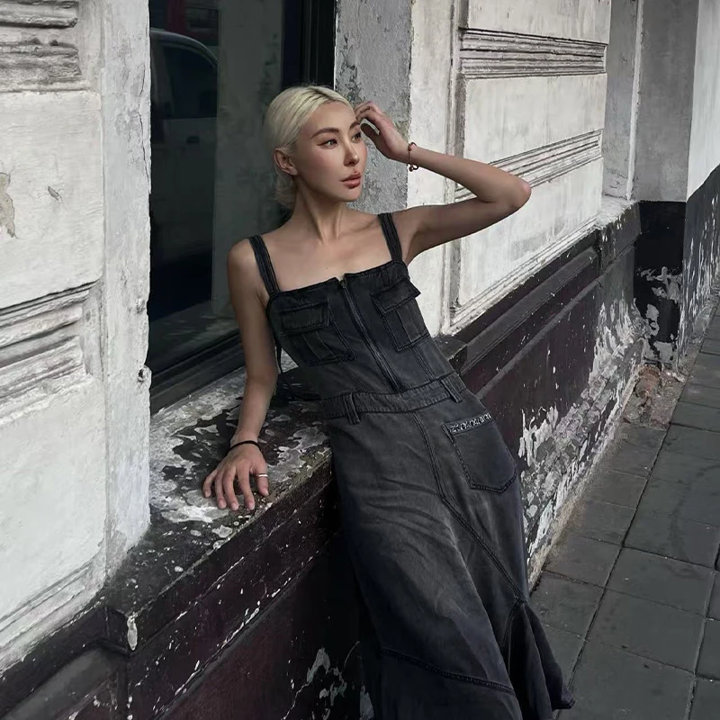 EXPAPARICH  Vintage slip牛仔吊带连衣裙