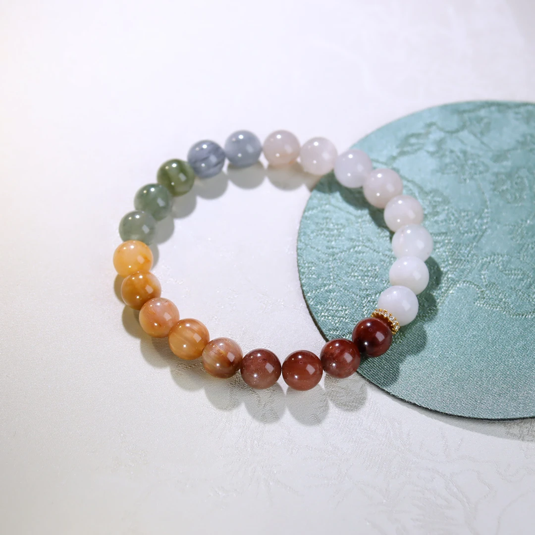 <团绒>满发彩兔毛卡8mm欧若风水晶手串+