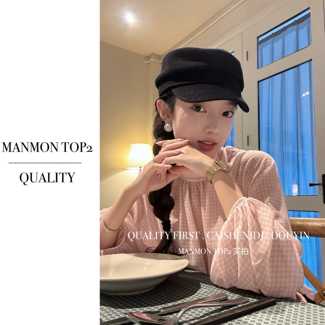 Manmon.宋仁何同款/时尚老钱风透气薄款奶杏八角帽2025新款报童帽