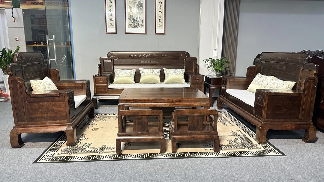 801#新古典仿古中式实木乌金沙发别墅农村自建房大户型古典沙发
