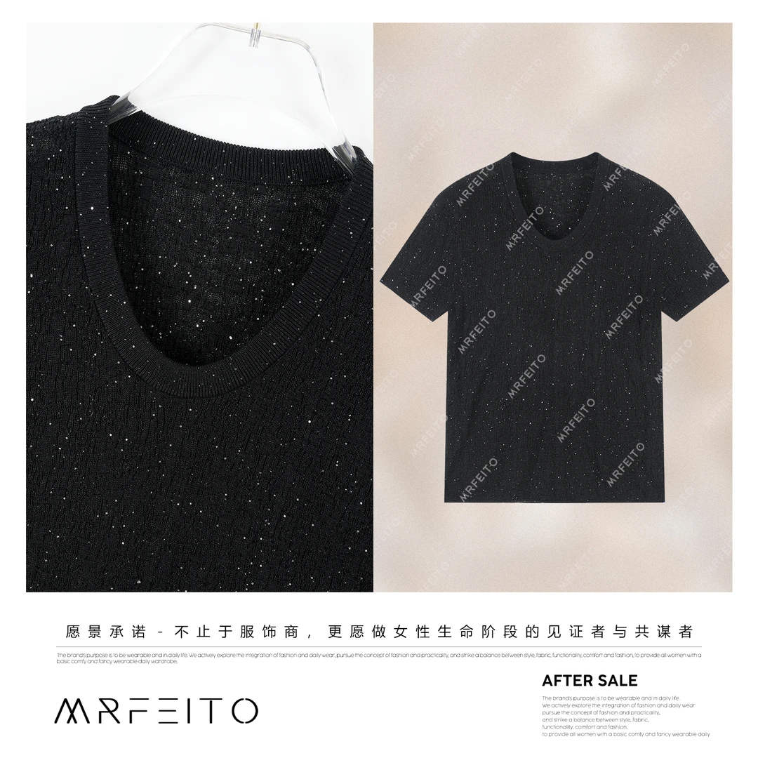 MRFEITO菲爷驾到【肌理感】高级感亮片莱赛尔针织短袖H19M02X31511