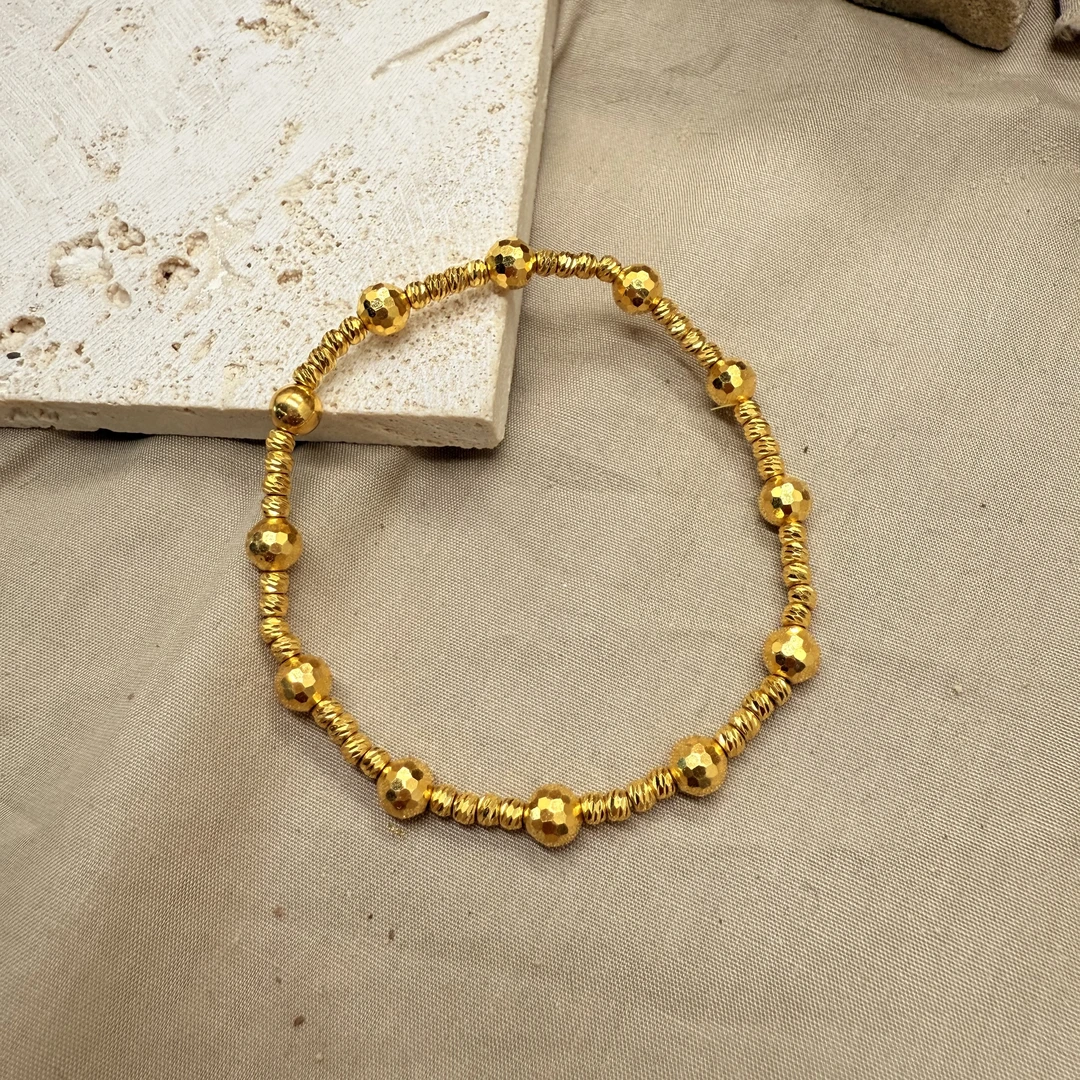 F足金999【镭射斜纹手串】黄金古法手工手串实用宫廷风（工费0/件）