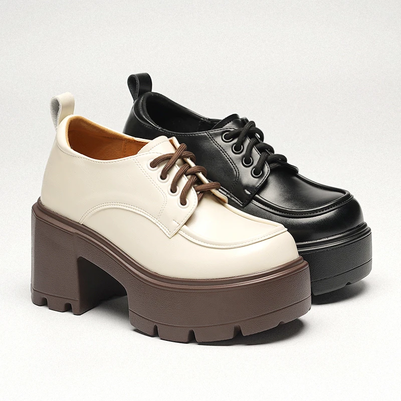 12cm增高小个子英伦风小皮鞋2025年新款松糕厚底系带百搭乐福鞋