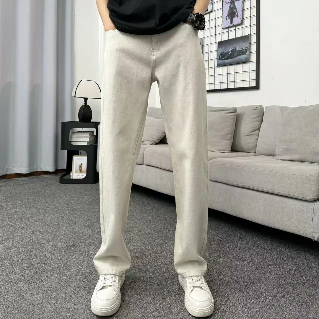 轻奢男装白色潮牌男士休闲长裤时尚新款宽松百搭痞帅牛仔裤直筒