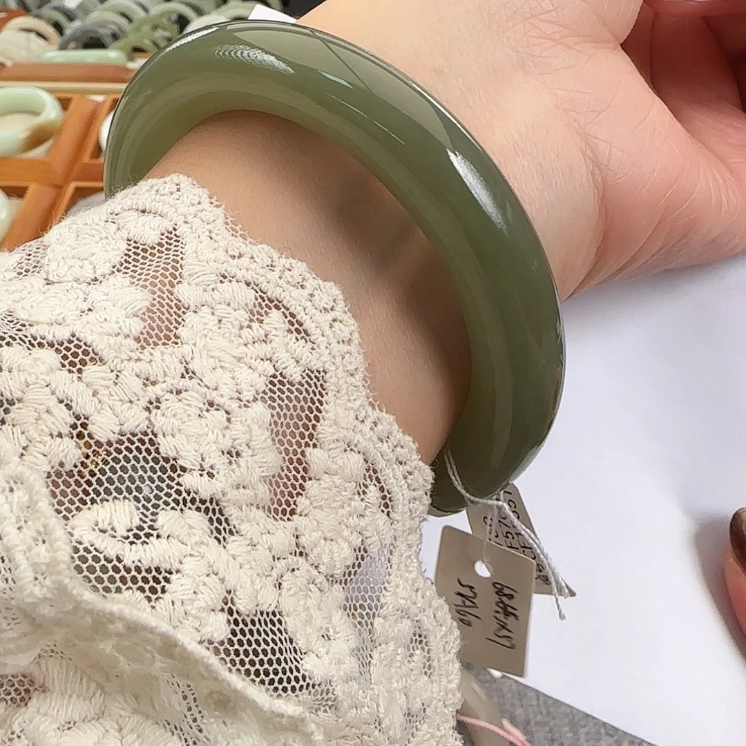 和田玉未镶嵌手镯冰润 湖水绿 胖圆56-57.58精品大漏