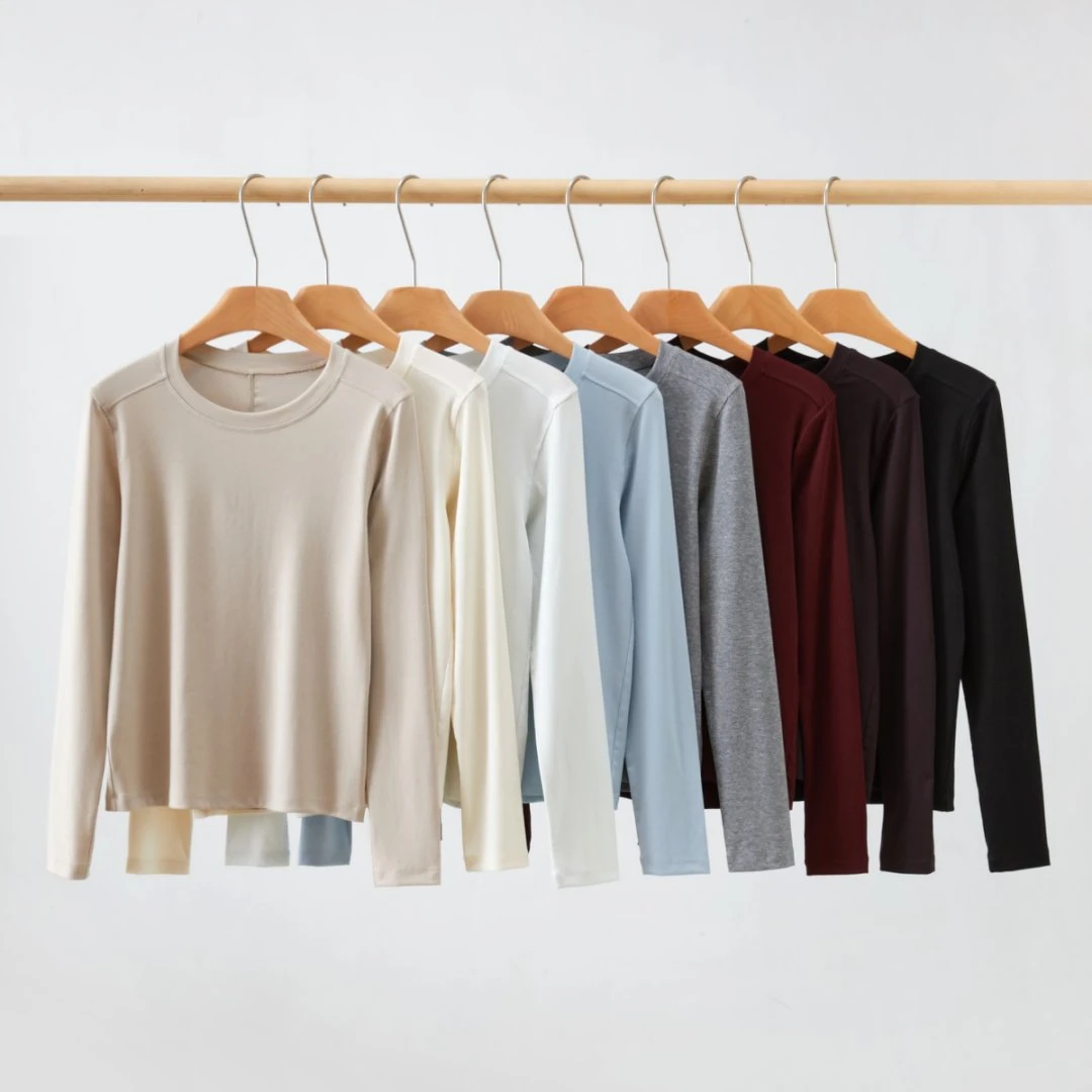 天丝羊毛秋季长袖百搭修身短款保暖秋冬薄款圆领紧身打底衫