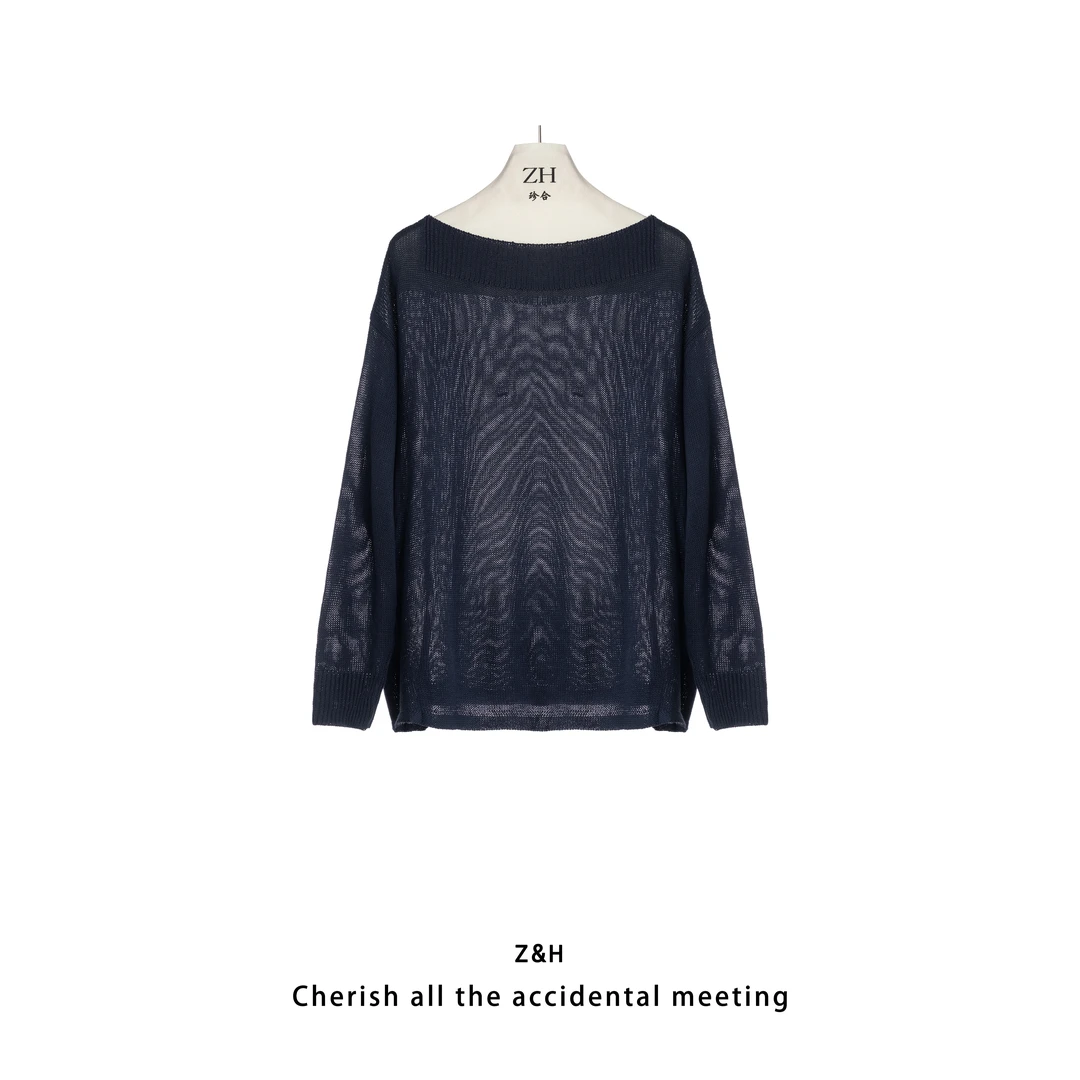 ZH【氧气银河】毛针织衫长袖镂空薄款宽松圆领针织衫