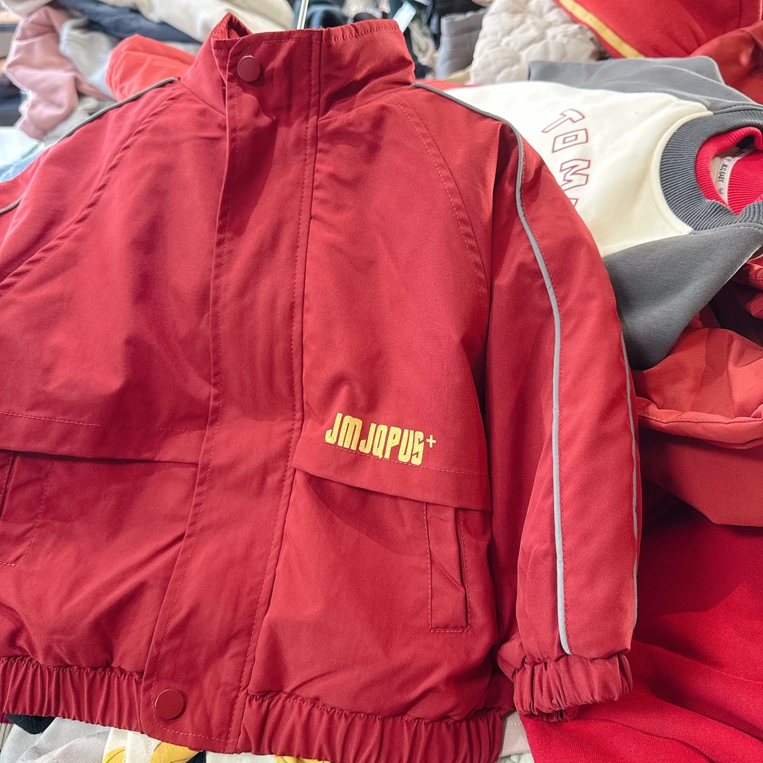 【反季DE216】秋冬爆款防风防寒立领风衣夹克外套女童派克服红色