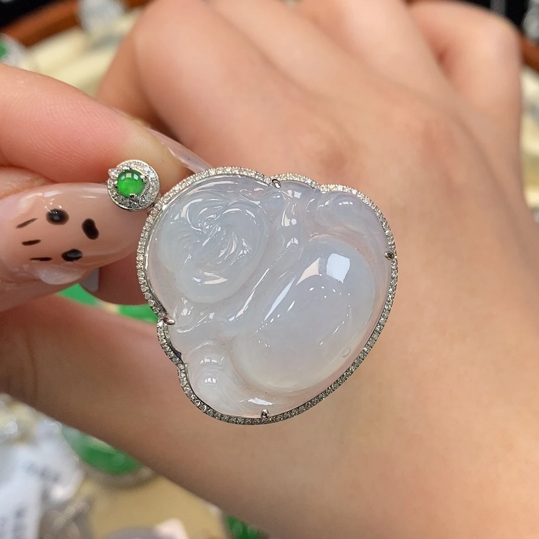 翡翠吊坠(不含链)18K金镶嵌佛公