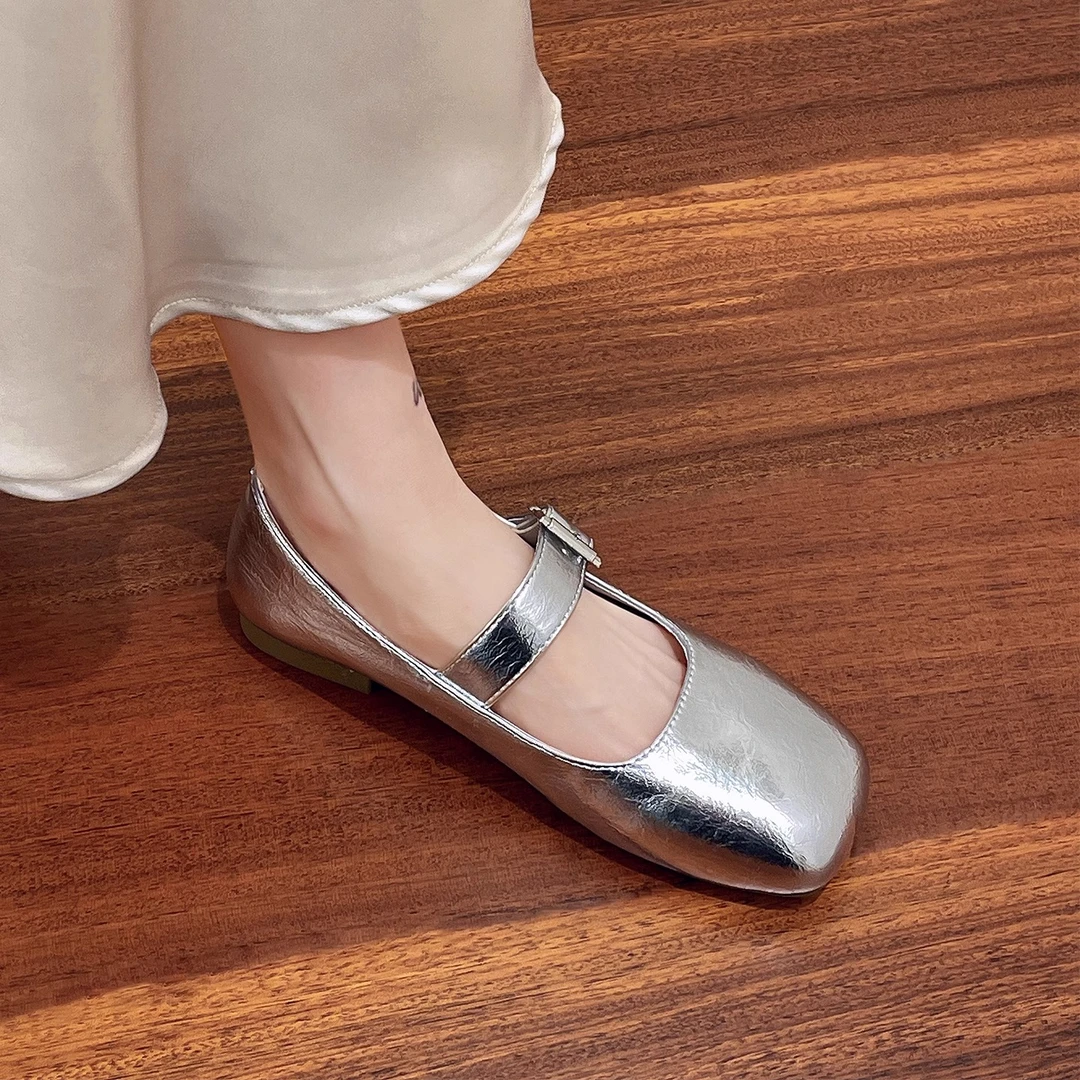 银色玛丽珍女鞋子夏季瓢鞋法式小单鞋女软底不累脚晚晚鞋760-5