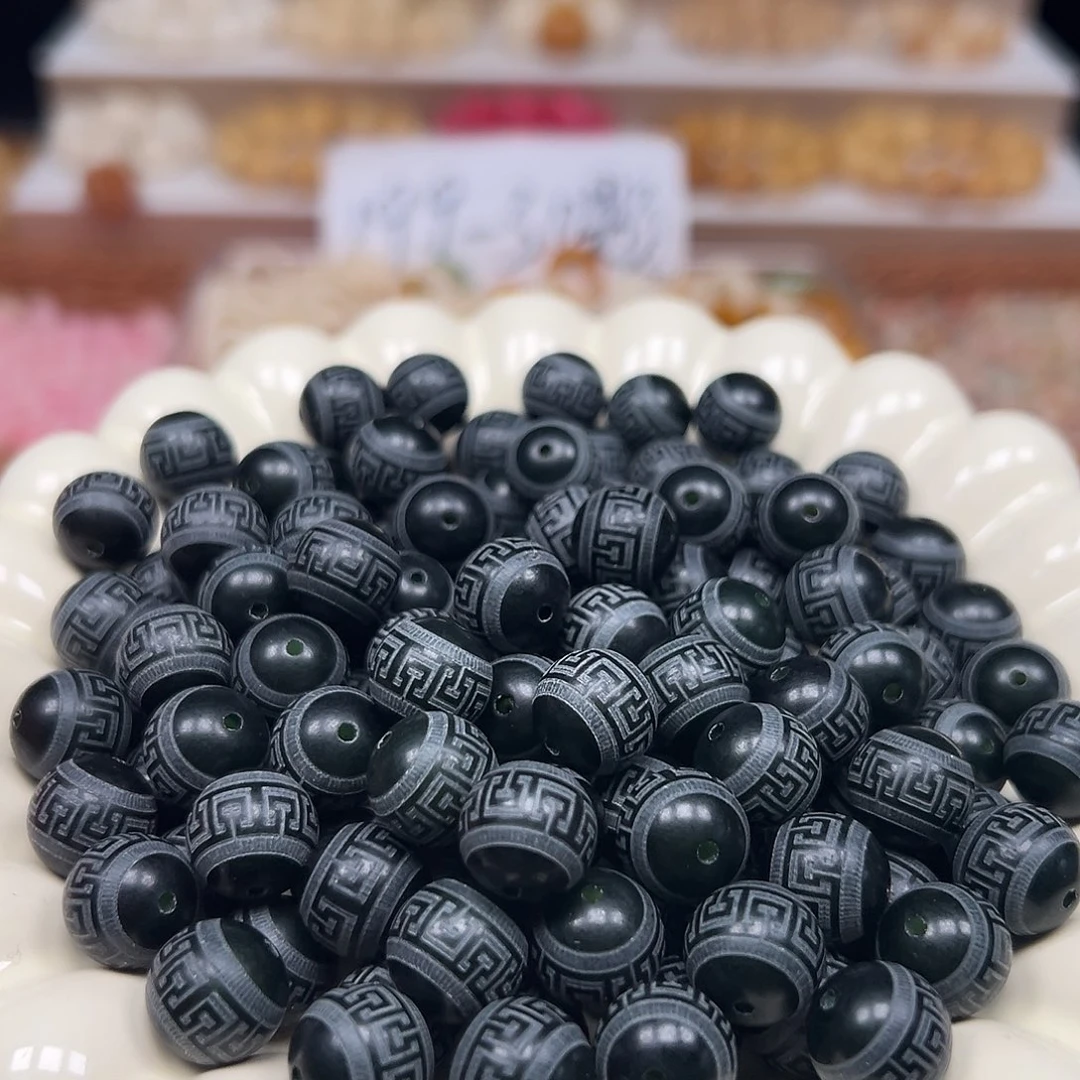菩提根/象牙果手串卡12祖母绿回纹110颗