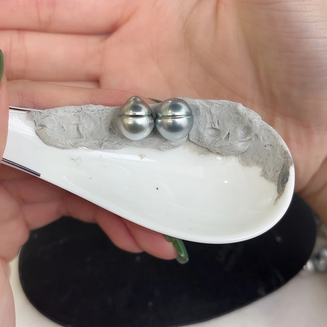 定制海水珍珠裸珠未镶嵌10-12mm铂金灰裸珠两颗