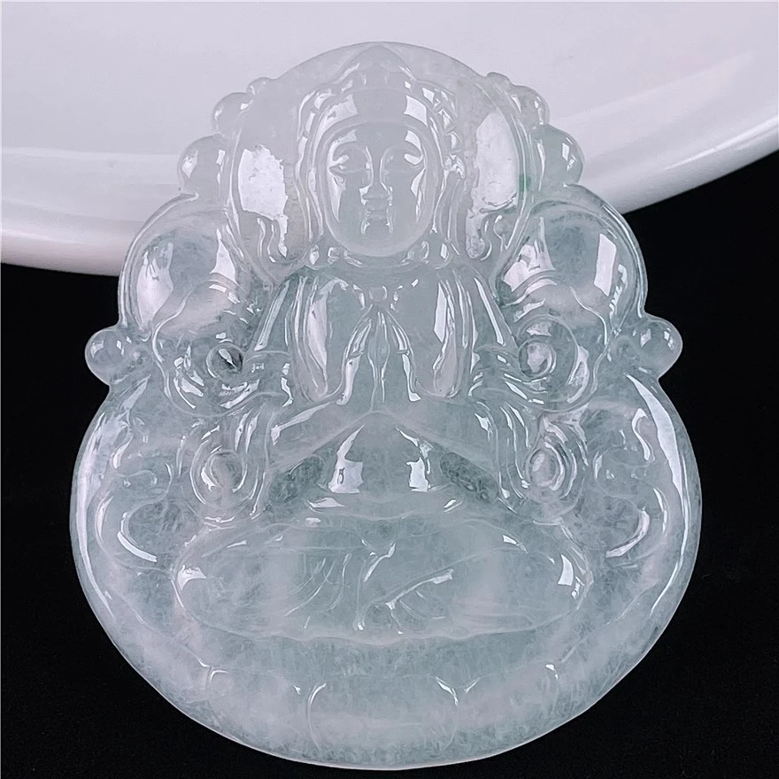 天然A货翡翠冰种度母吊坠精雕时尚缅甸老坑玉观音度母挂件男女款