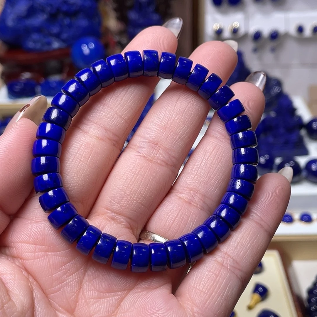 万***源青金石未镶嵌高品8mm药片手串