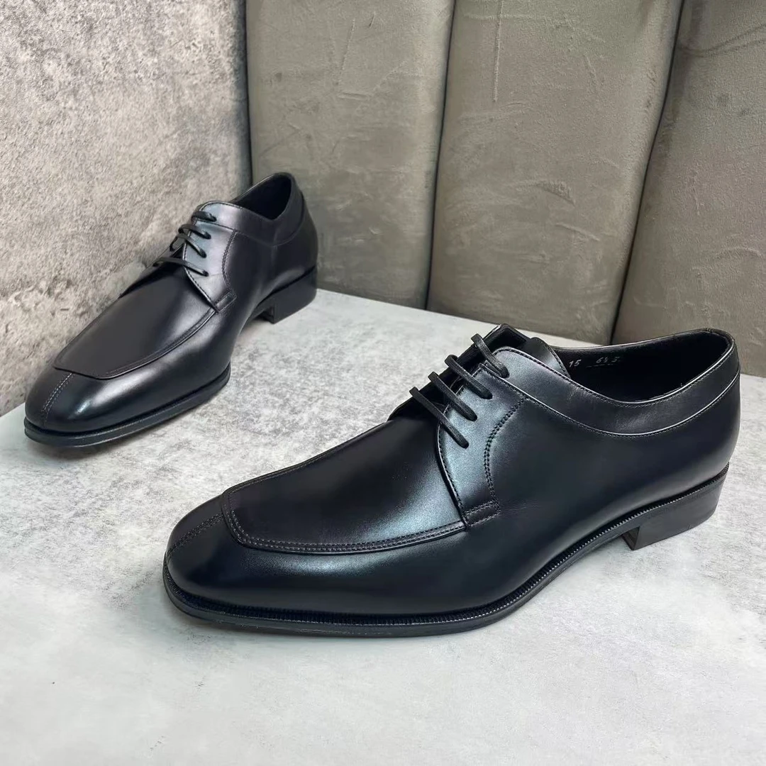 全新未使用 FERRAGAMO/菲拉格慕 黑色亮面皮革百搭皮鞋/40.5码