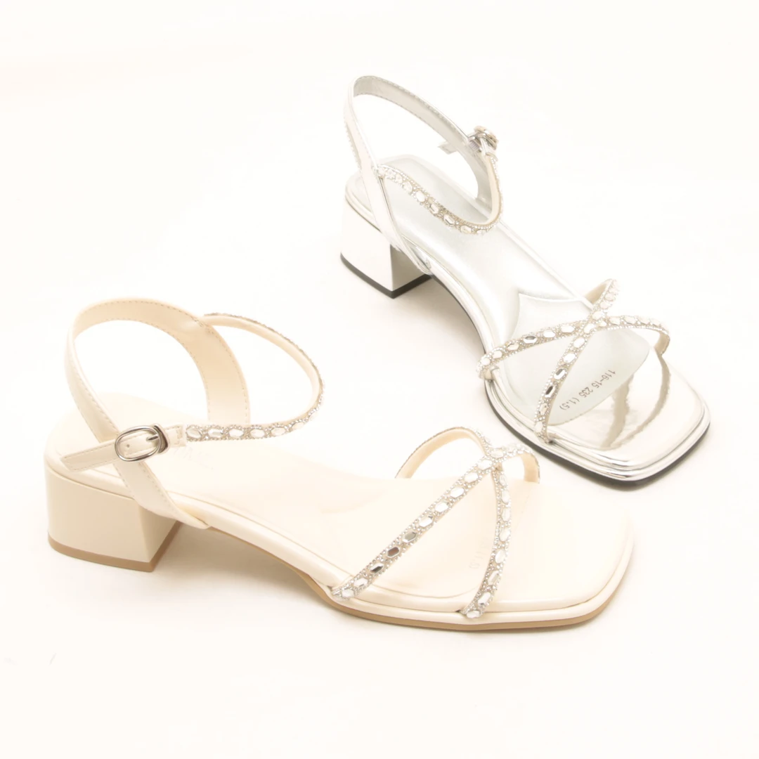 6919夏季新款法式露趾水钻一字扣带凉鞋女仙女风配裙子粗跟罗马鞋