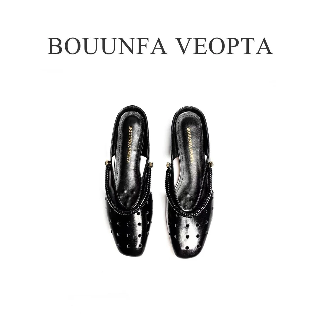 BOUUNFA VEOPTA【现货正品】夏季新款休闲百搭法式真牛皮透气半拖32