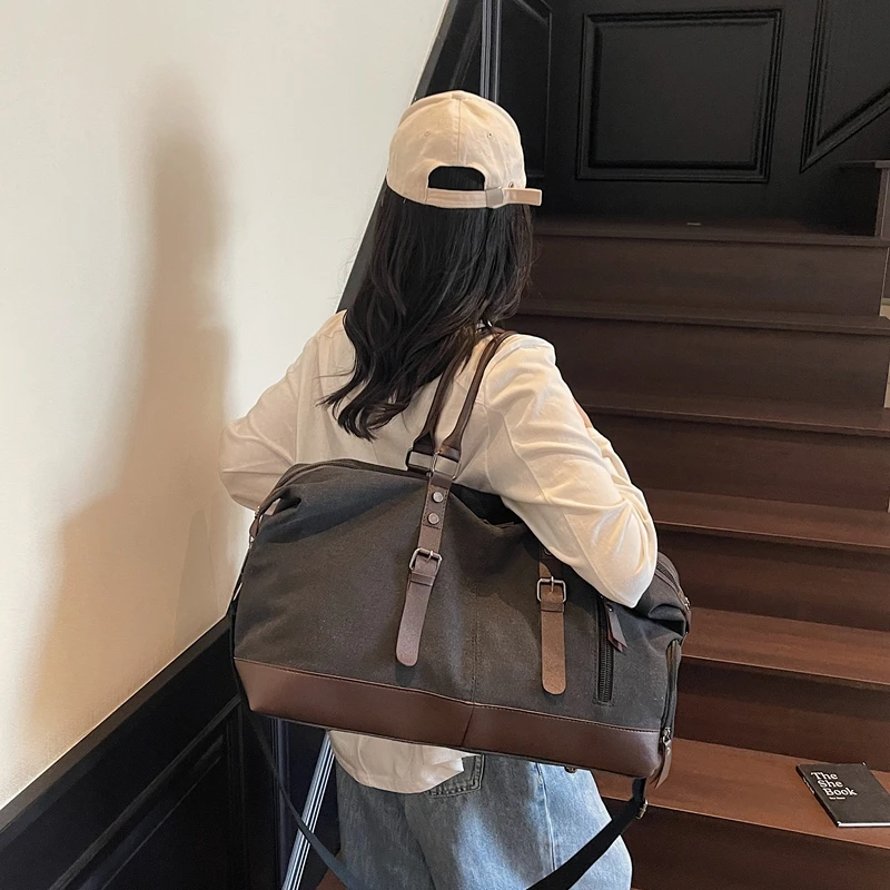 2025新款大容量帆布单肩手提旅行包男女户外休闲百搭轻便行李包