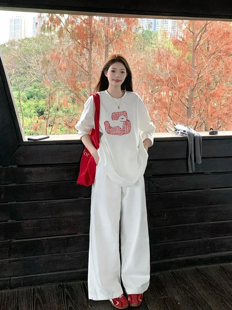 美式复古情侣装长袖t恤女秋季2025新款宽松慵懒风设计感小众上衣