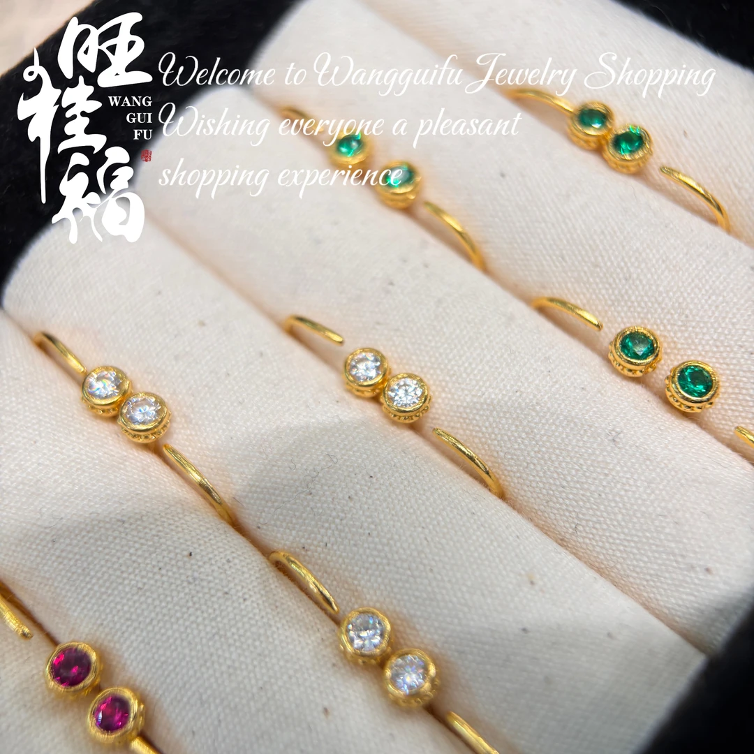 旺桂福足金999国金高温烧蓝纯手工小耳钉-气质款养耳洞-拆戴方便