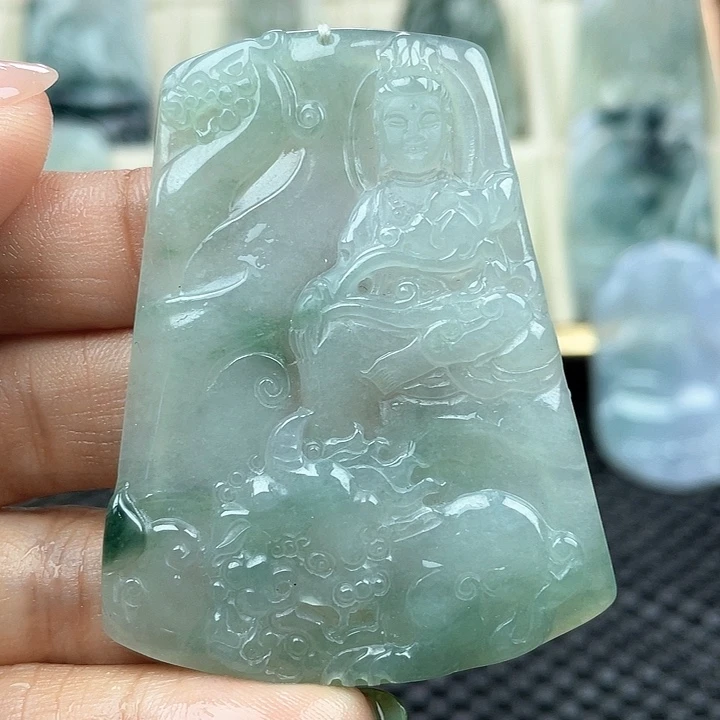 颈饰未镶嵌翡翠天然缅甸翡翠文殊菩萨