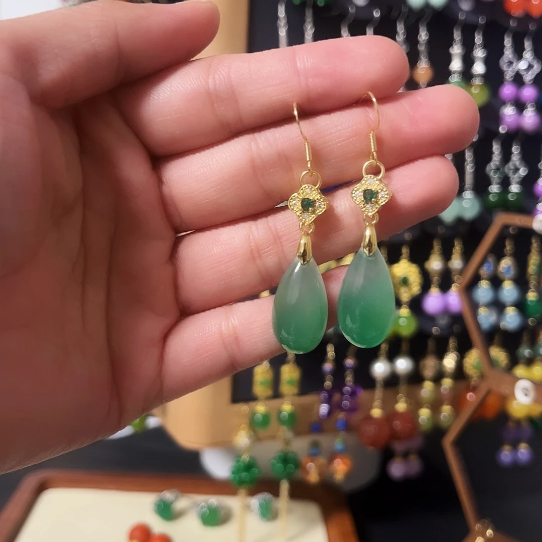 锆石纯铜925银耳饰