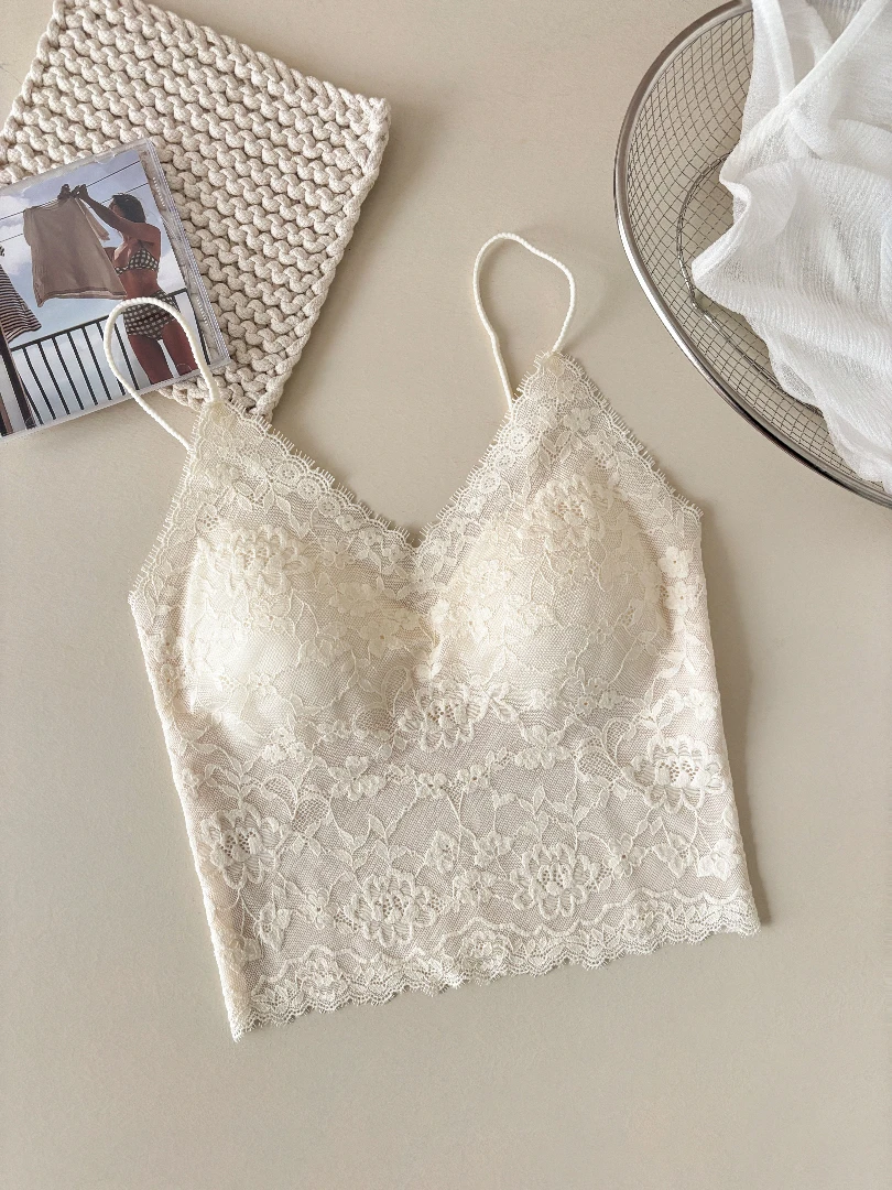 夏季白色纯欲蕾丝美背吊带背心女内搭外穿抹胸内衣带胸垫