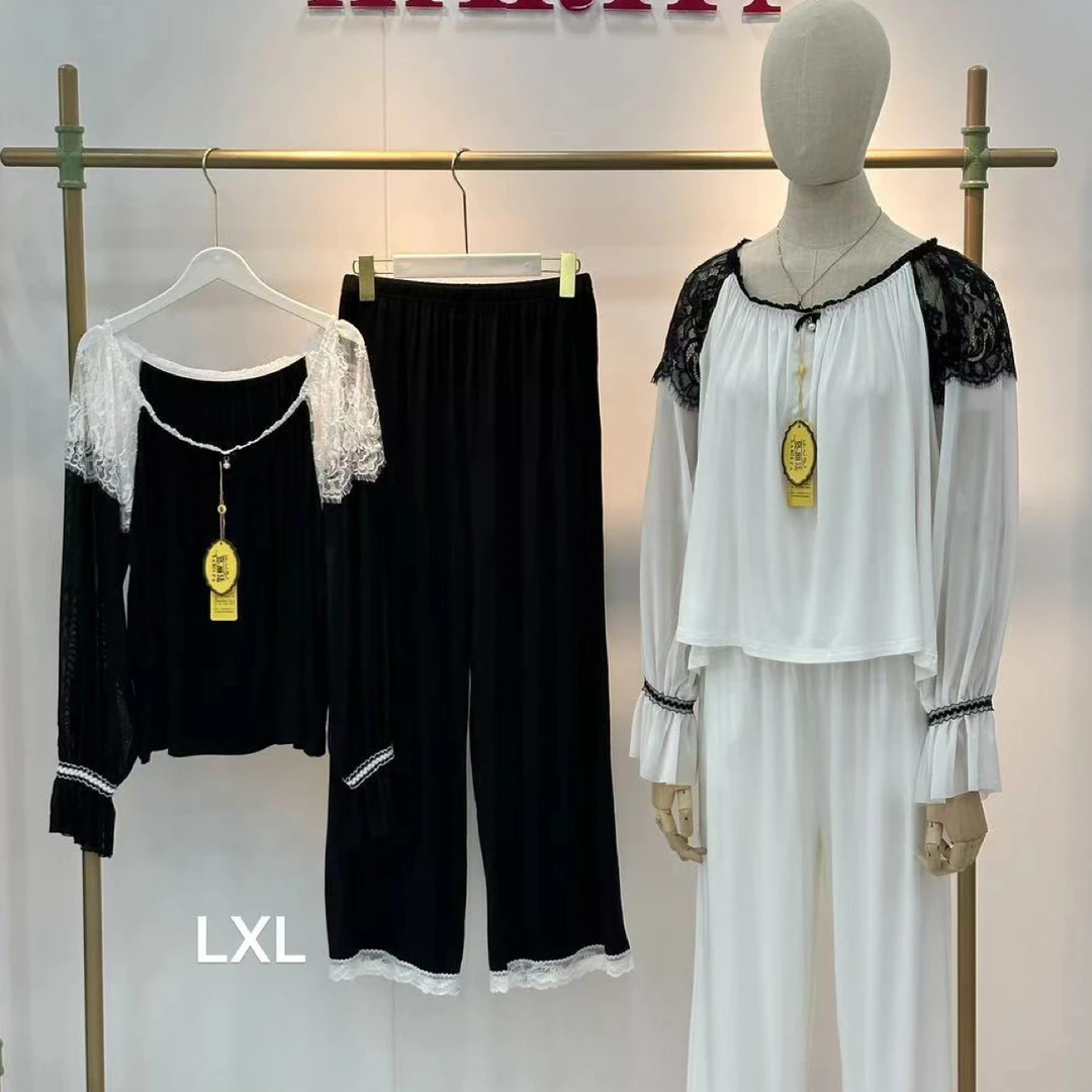 xarifa莫代尔蕾丝边拼接性感睡衣套装两件套洋气显瘦50507