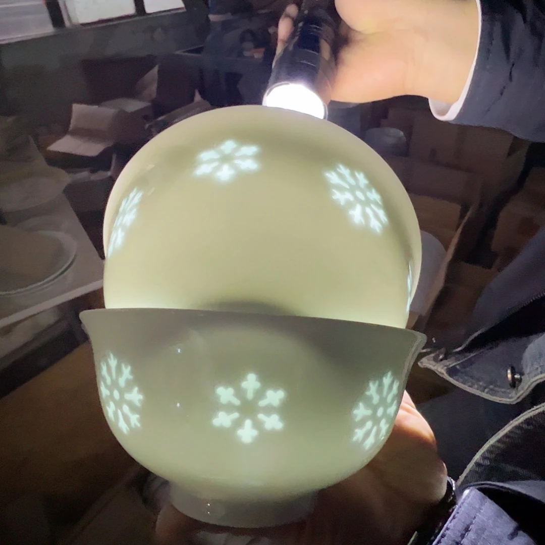 瓷景德镇高温陶瓷雪花玲珑米饭碗2个