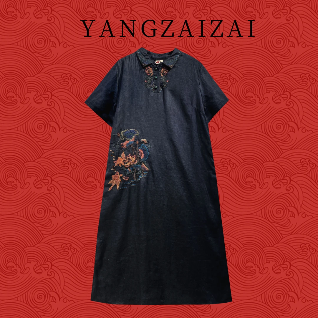YANGZAIZAI羊在在民族风设计师高定款重工刺绣复古连衣裙L890