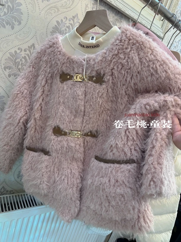 卷毛桃秋冬羔羔毛小香棉袄