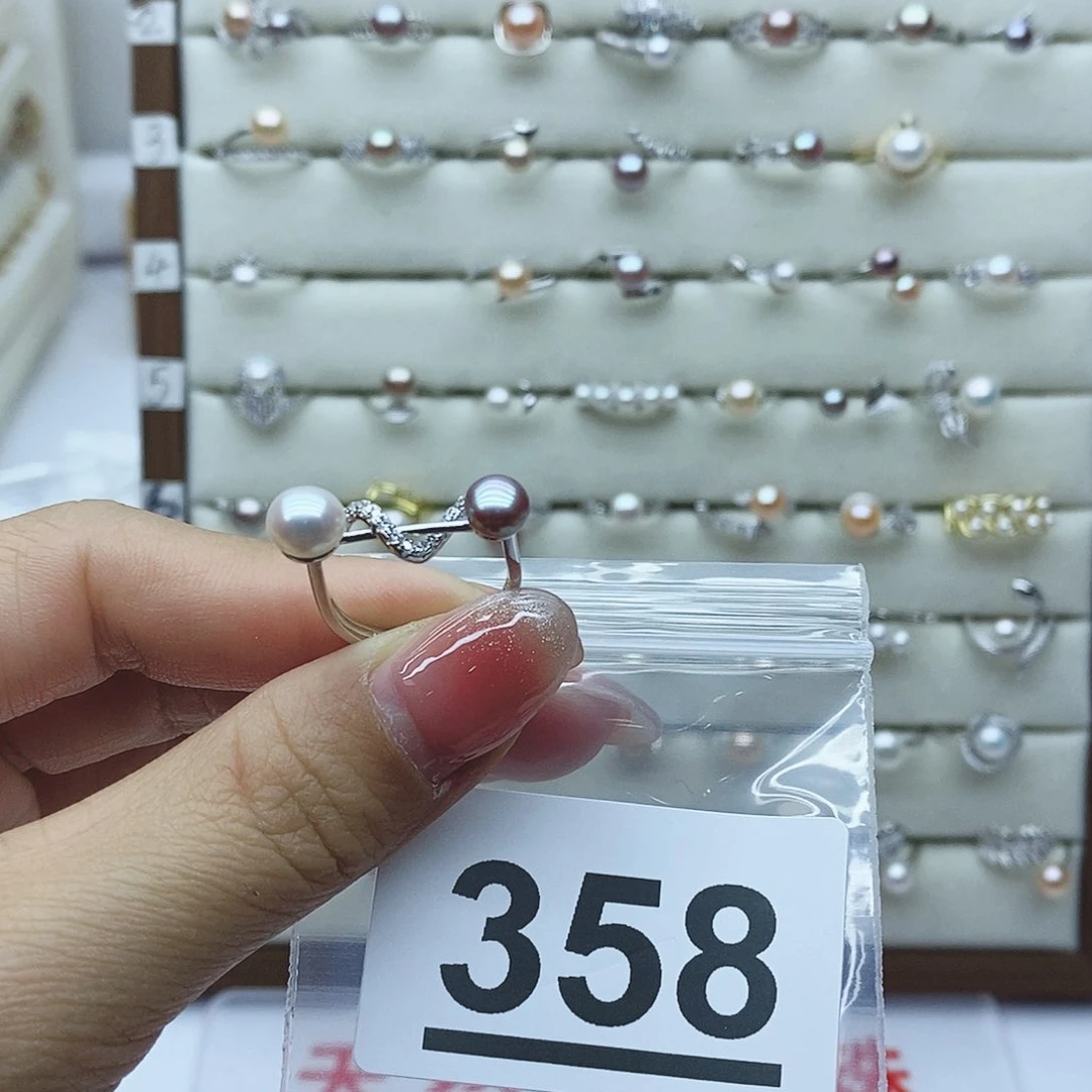 淡水珍珠戒指银S925镶嵌花**好358